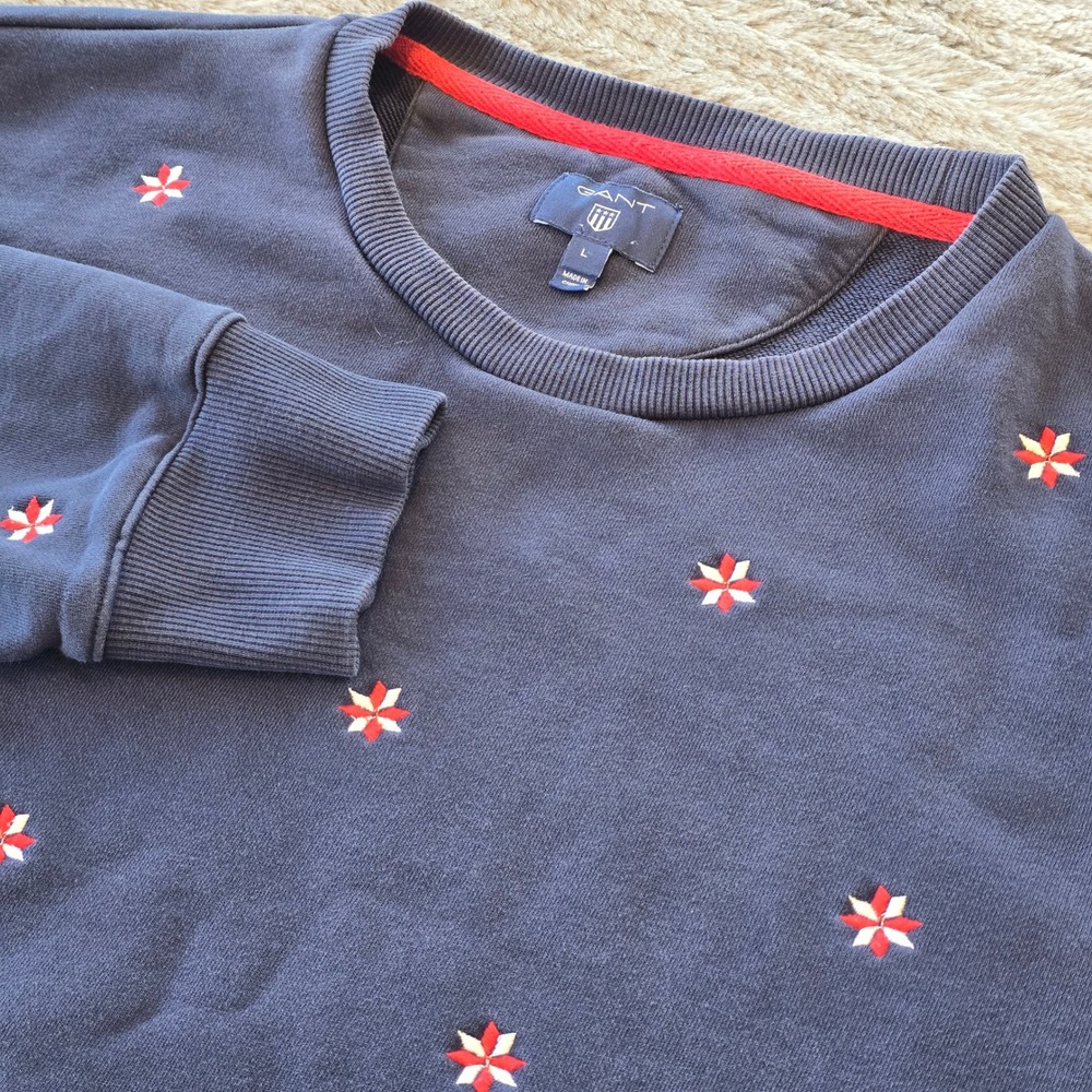 Gant Mens Navy Blue Embroidered Star Snowflake Cotton Sweatshirt Large L